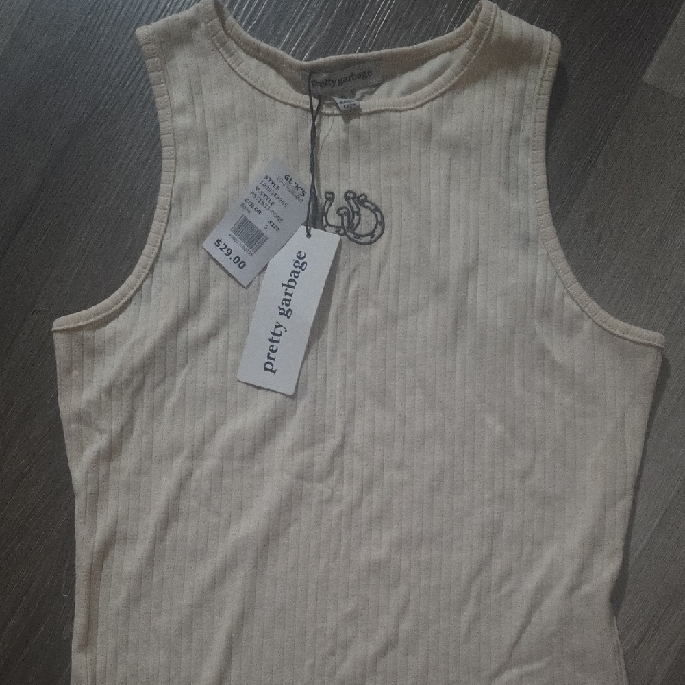 Beige Ribbed Tank Top